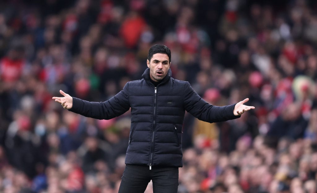 Mikel Arteta, Manager of Arsenal reacts during the Premier League match between Arsenal and Burnley