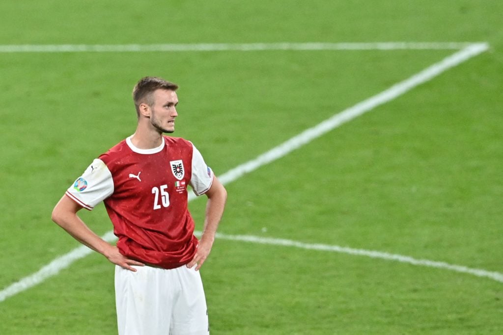 Austria's forward Sasa Kalajdzic looks on after extra-time in the UEFA EURO 2020 round of 16 football match between Italy and Austria