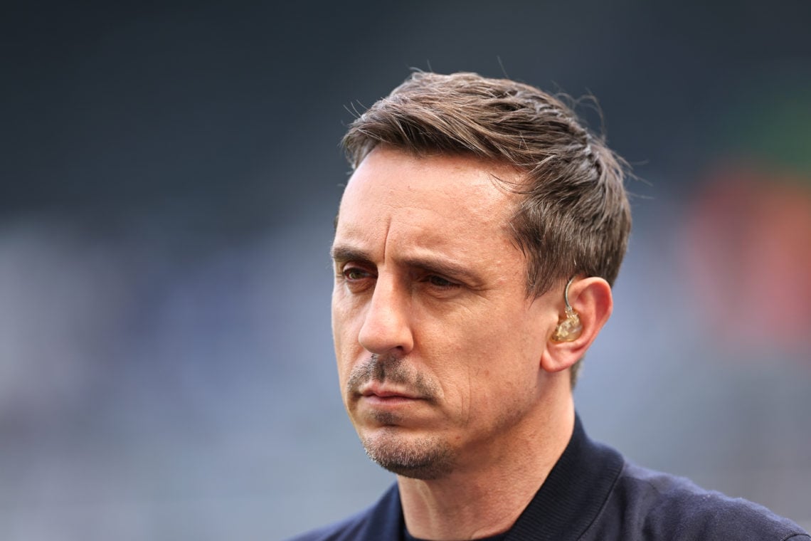 NEWCASTLE, ENGLAND - MAY 7: Gary Neville working as a TV pundit for Sky Sports ahead of the Premier League match between Newcastle United and Arsen...