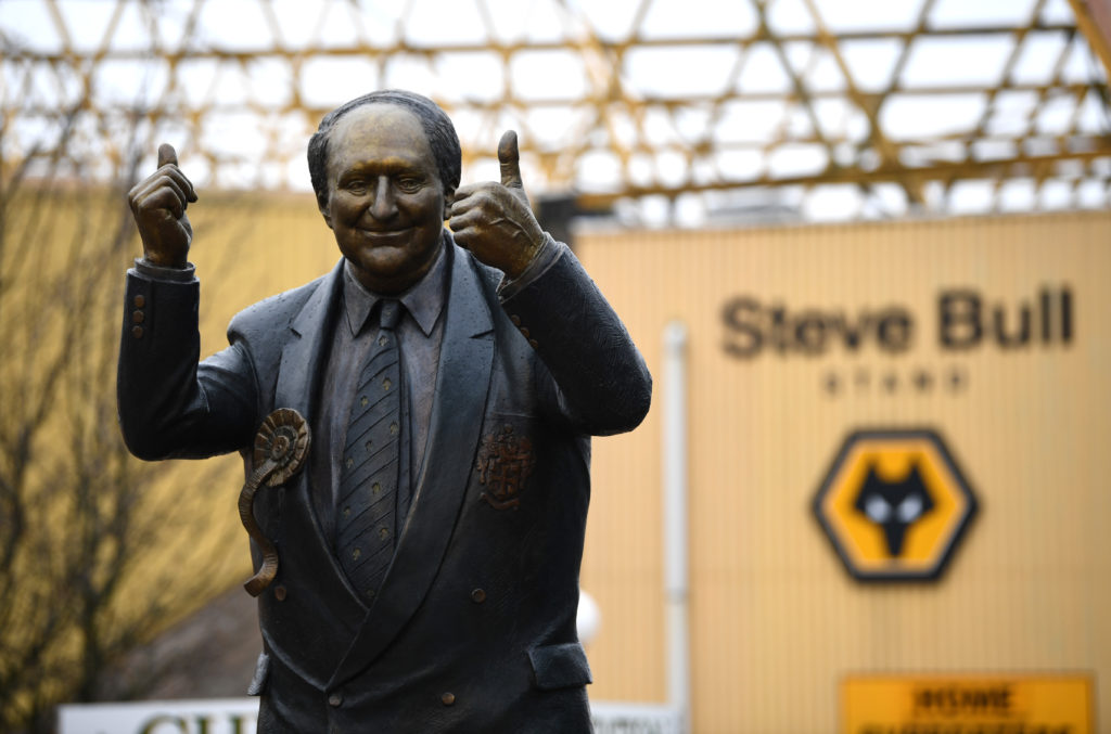 A general view of the Sir Jack Arnold Hayward OBE statue outside the Steve Bull stand prior to the Premier League match between Wolverhampton Wanderers and Leicester City