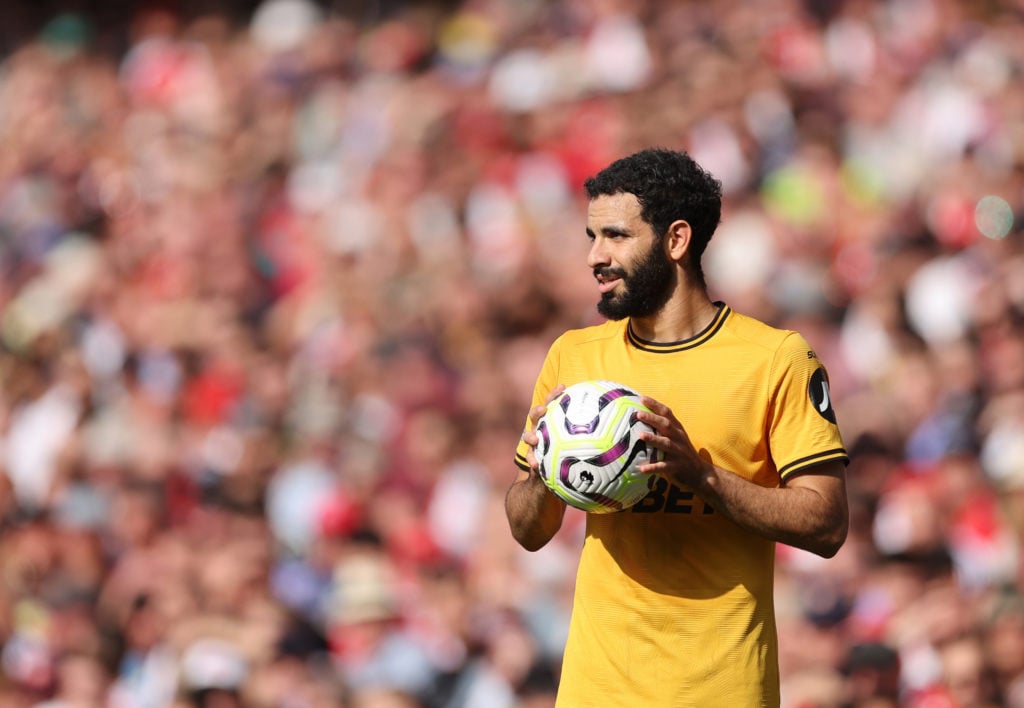 Rayan Ait-Nouri ready to take a throw in for Wolves against Arsenal.