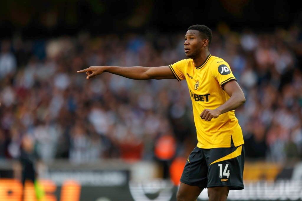 Yerson Mosquera of Wolverhampton Wanderers reacts during the Premier League match between Wolverhampton Wanderers FC and Newcastle United FC