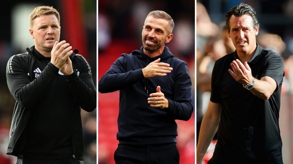 Split image of Eddie Howe, Gary O'Neil, and Unai Emery.