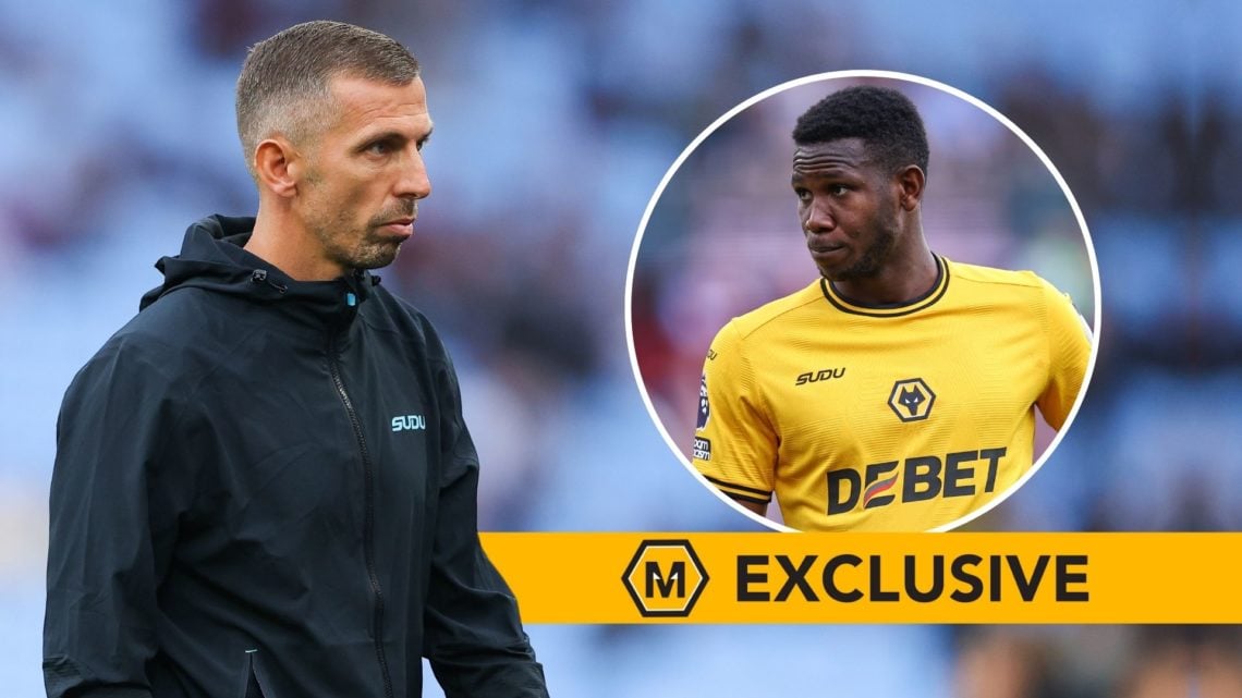 Gary O'Neil, manager of Wolverhampton Wanderers, looks on during the Premier League match. Inset, Yerson Mosquera. Overlaid, an exclusive banner.
