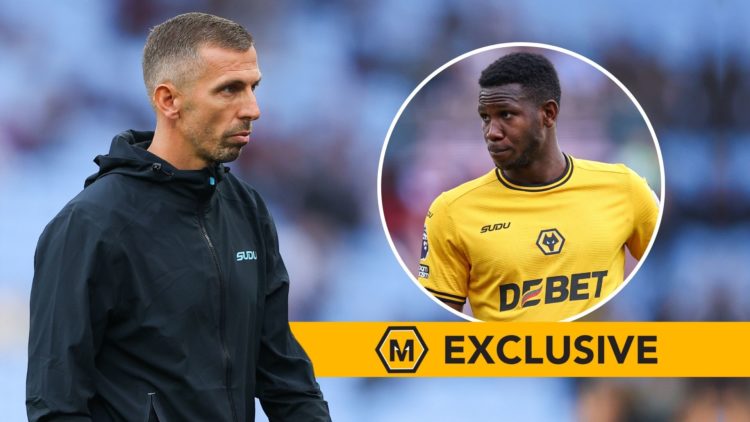 Gary O'Neil, manager of Wolverhampton Wanderers, looks on during the Premier League match. Inset, Yerson Mosquera. Overlaid, an exclusive banner.