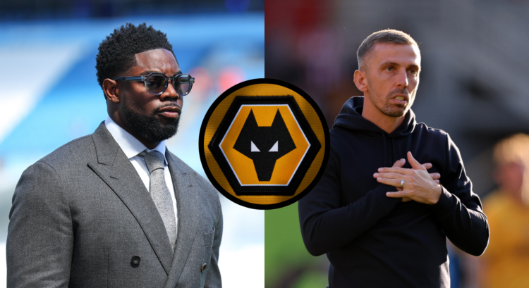 An image featuring Micah Richards, Wolves badge and Gary O'Neil.