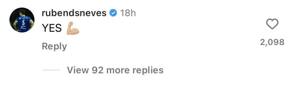 Neves comment Wolves Instagram