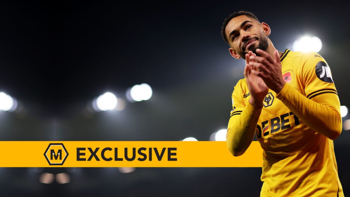 Matheus Cunha of Wolverhampton Wanderers shows appreciation to the fans after being substituted off during the Premier League match between Wolverh...