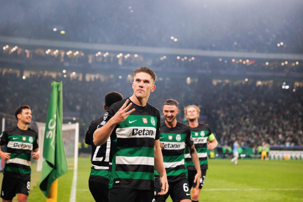 Viktor Gyokeres (Sporting CP) celebrates after scoring a