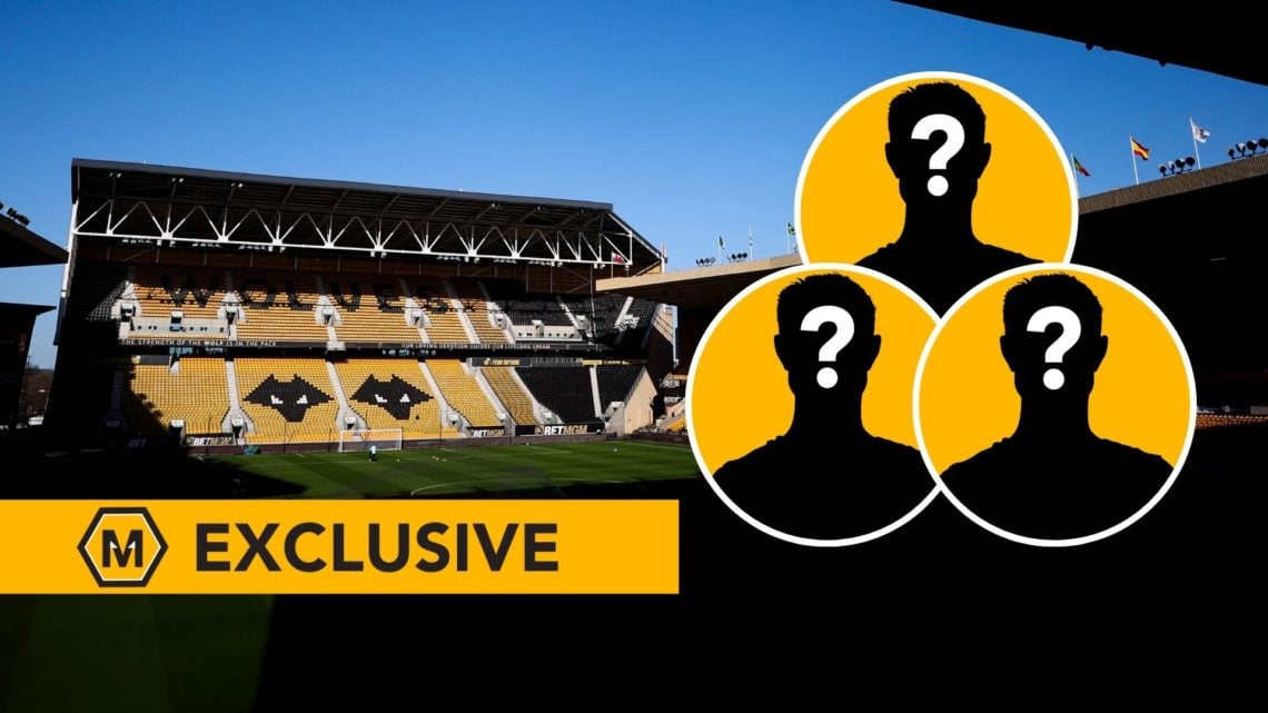 Molineux Stadium interior. Inset, three silhouettes.
