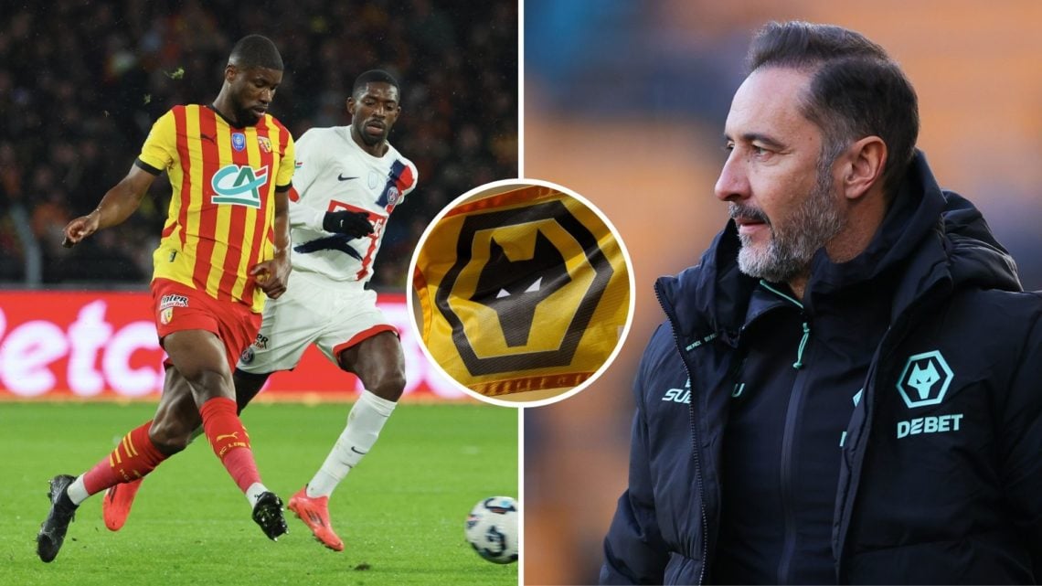 Vitor Pereira and Kevin Danso with an inset of the Wolves badge
