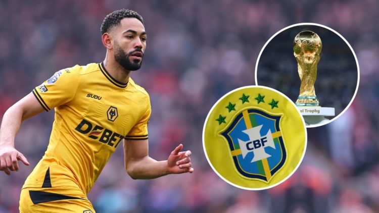 Matheus Cunha of Wolverhampton Wanderers during the Premier League match between Liverpool FC and Wolverhampton Wanderers FC. Inset, the Brazilian ...