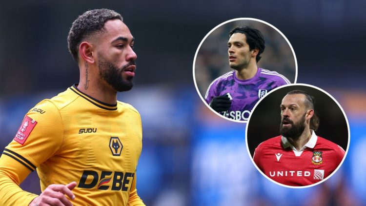 Matheus Cunha. Inset, Steven Fletcher of Wrexham and Raul Jimenez of Fulham.
