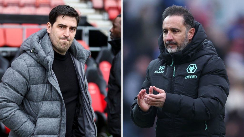 Split image of Andoni Iraola of Bournemouth before the Premier League match, and Vitor Pereira the manager of Wolverhampton Wanderers after the Emirates FA Cup Fourth Round match