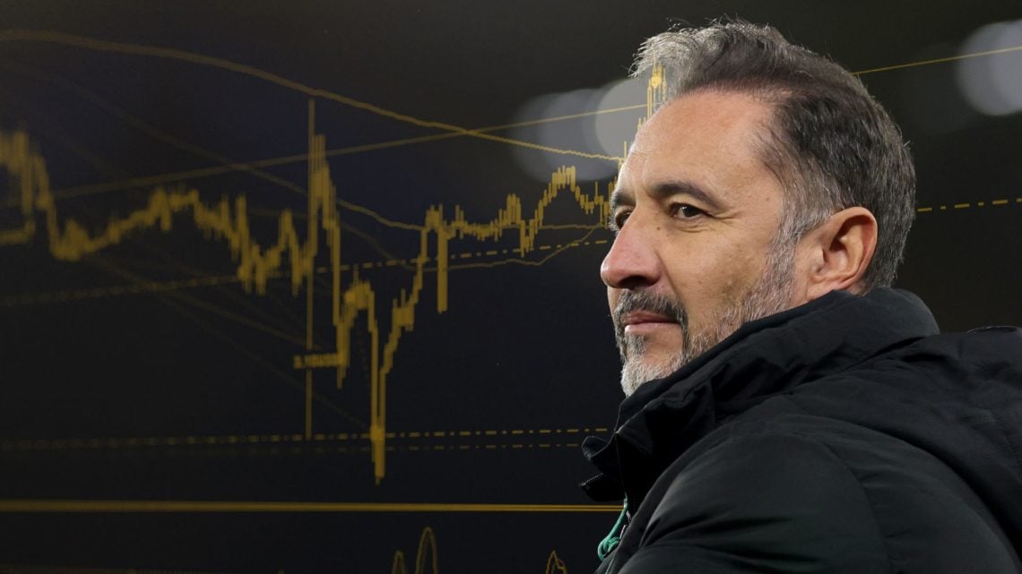Vitor Pereira of Wolverhampton overlaid on a financial graph.