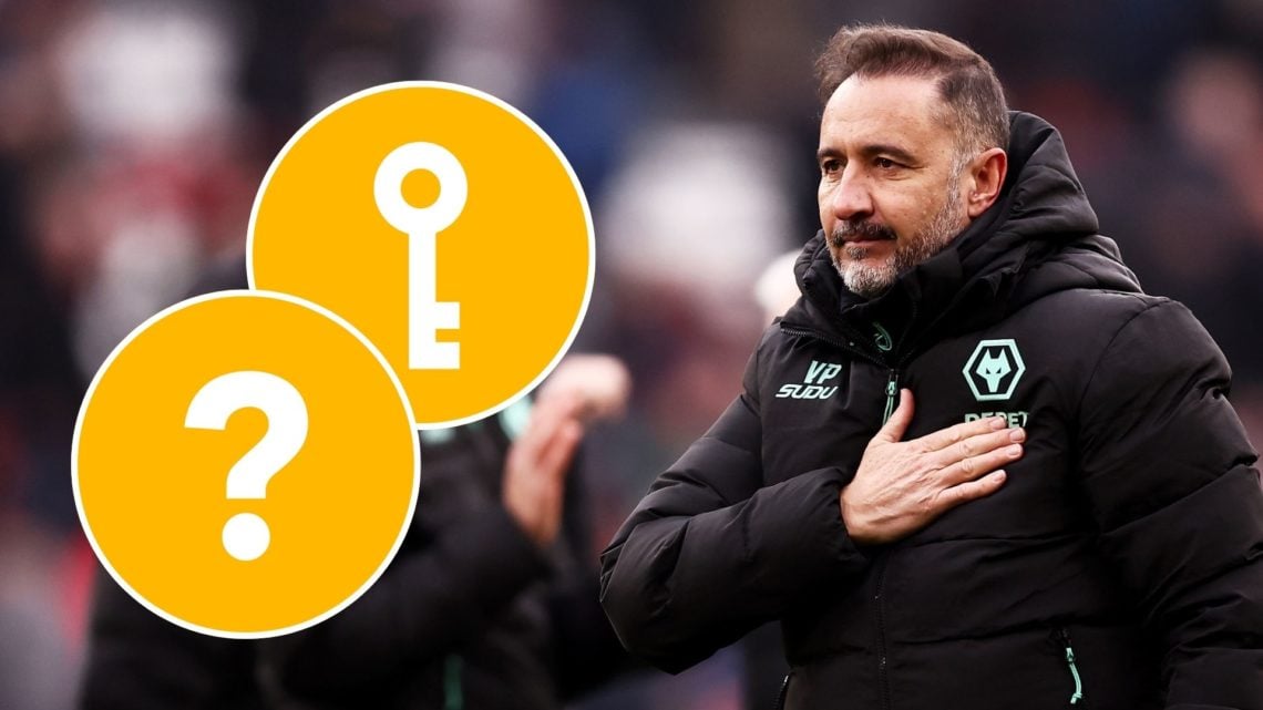 Vitor Pereira shows appreciation to the fans following a defeat. Inset, a question mark and a key, both on yellow backgrounds.