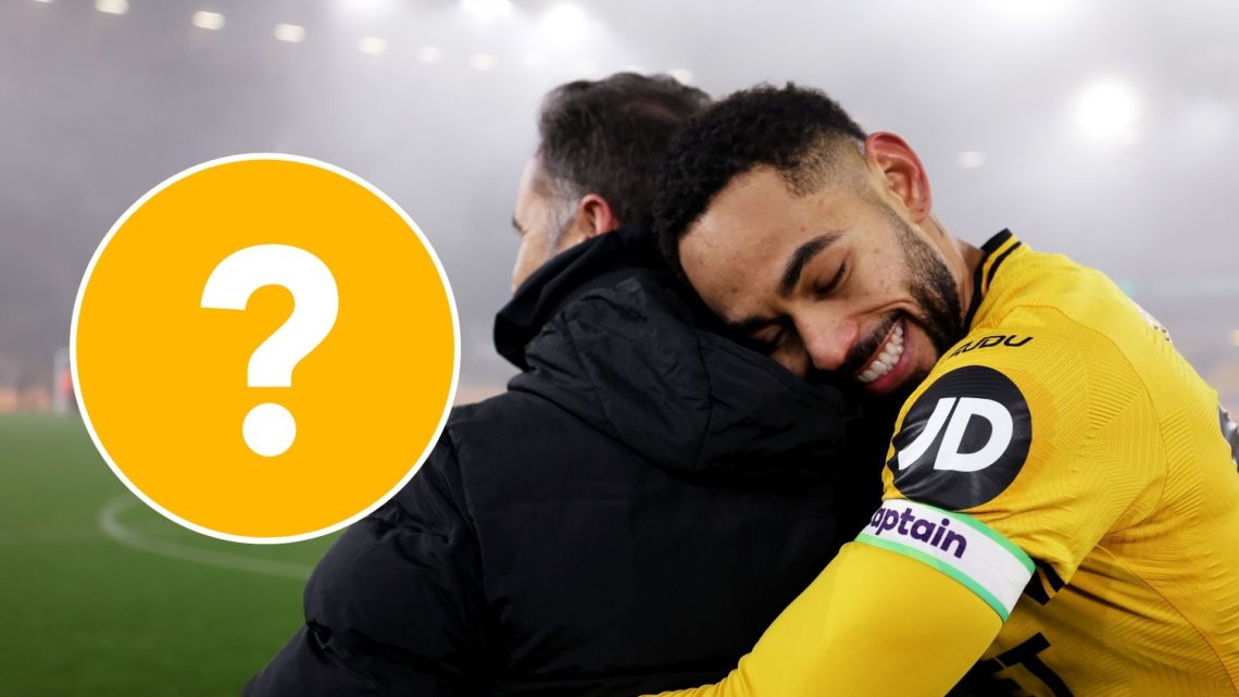 Vitor Pereira and Matheus Cunha celebrate victory following the Premier League match between Wolverhampton Wanderers and Manchester United with ins...