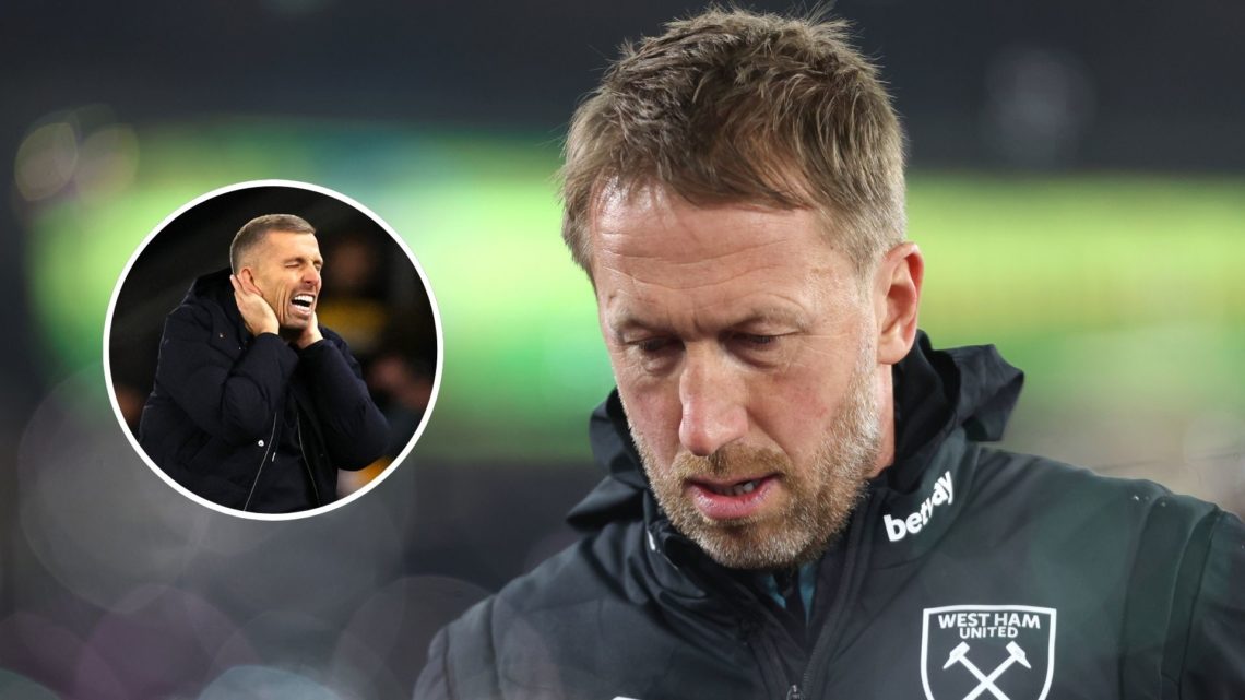 West Ham United manager Graham Potter during the Premier League match between West Ham United FC and Newcastle United FC with inset of Gary O'Neil ...