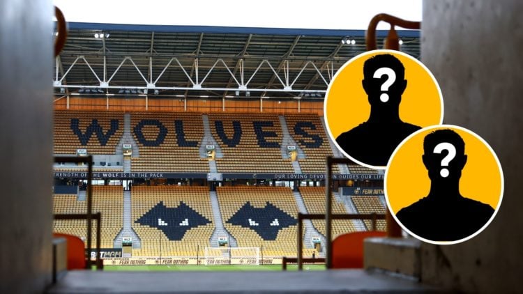 General view inside the stadium prior to the Premier League match between Wolverhampton Wanderers FC and Everton FC at Molineux with two mystery pl...