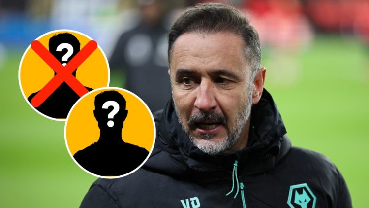 Vitor Pereira during the Premier League match between Wolverhampton Wanderers FC and Fulham FC with two mystery icon insets.