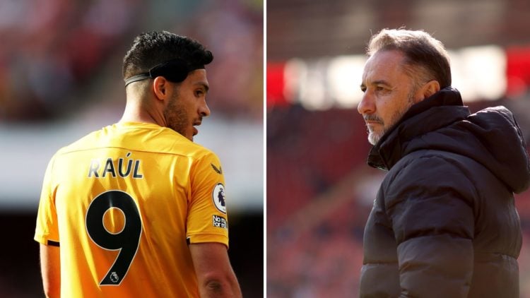 Split image of Raul Jimenez during the Premier League match between Arsenal and Wolves and Vitor Pereira prior to the Premier League match between ...