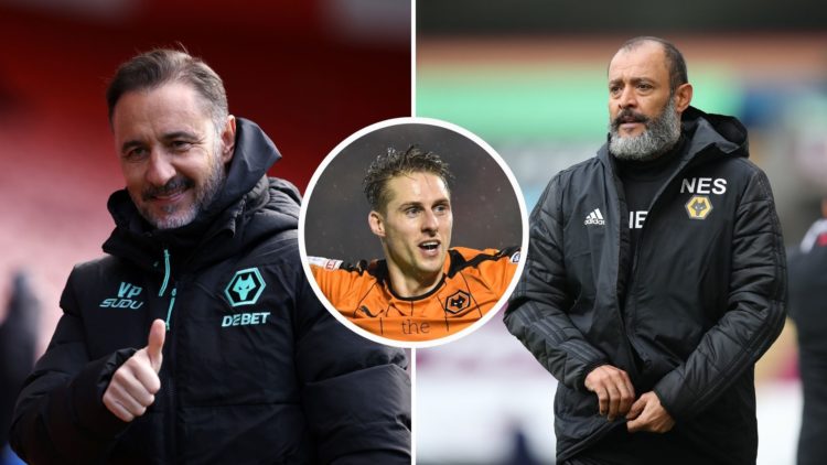 Split image: Vitor Pereira, Manager of Wolverhampton Wanderers, gestures as he arrives at the stadium prior to the Premier League match between Sou...