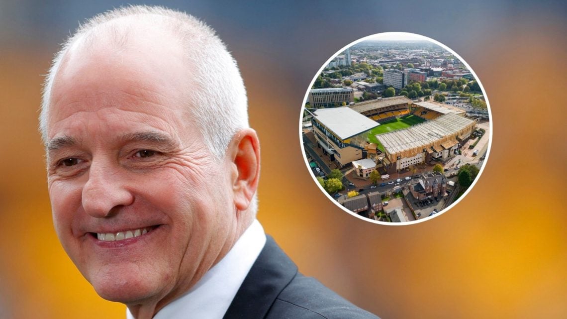 An image of Steve Bull (left) with an inset of Molineux (circled).