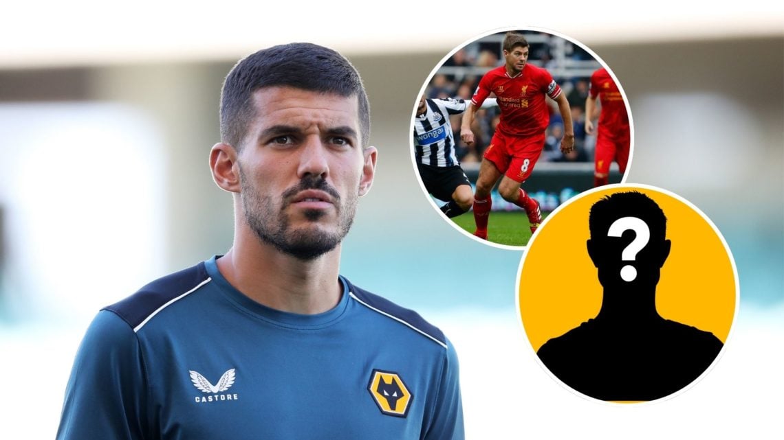 An image of Conor Coady with insets of Steven Gerrard and a mystery player (circled).