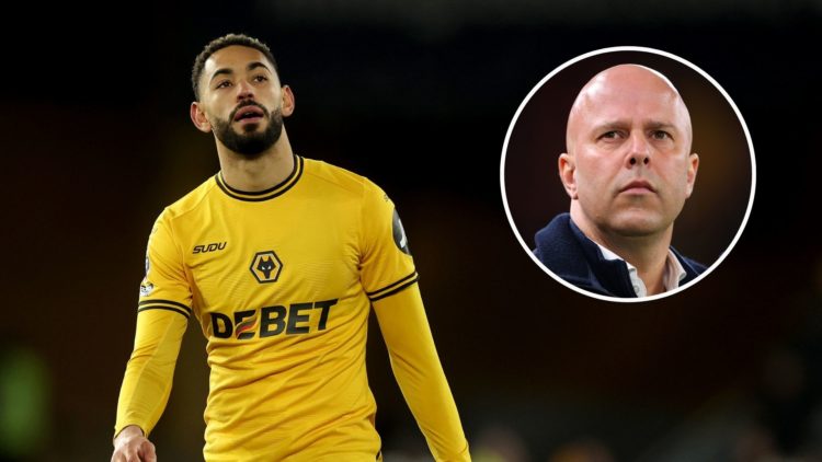 Matheus Cunha of Wolverhampton Wanderers during the Premier League match between Wolverhampton Wanderers FC and Fulham FC. Inset, Arne Slot, Manage...