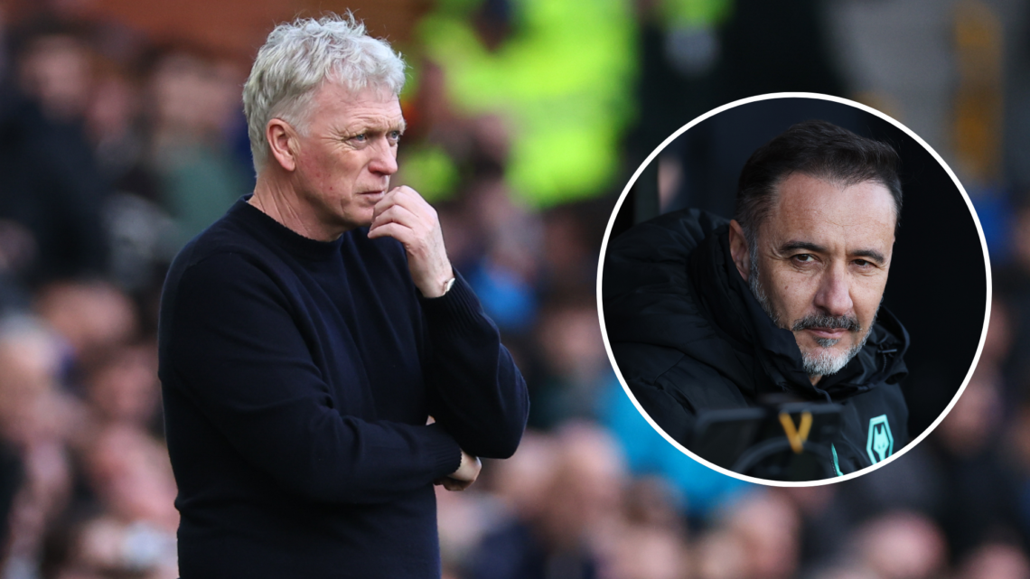An image of David Moyes (left) with Vitor Pereira (right, circled).