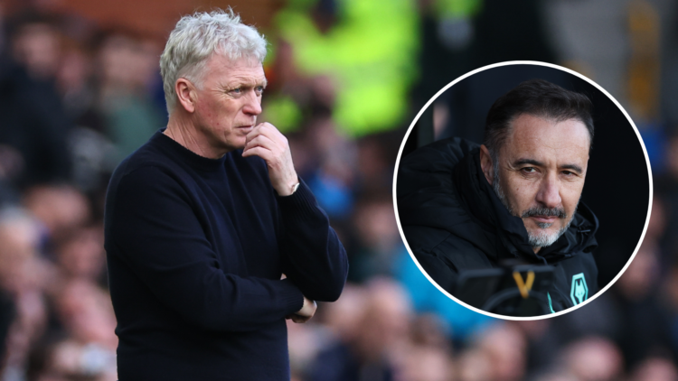 An image of David Moyes (left) with Vitor Pereira (right, circled).