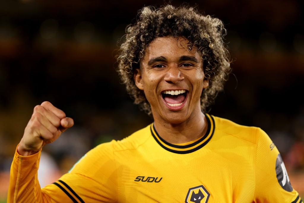 Pedro Lima of Wolverhampton Wanderers celebrates victory following the Carabao Cup Second Round match between Wolverhampton Wanderers and Burnley