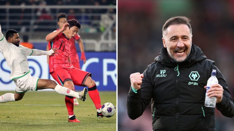 Split image: Hwang Hee Chan of South Korea scores the team's first goal during the FIFA World Cup Asian Third Qualifier Group B match between South...