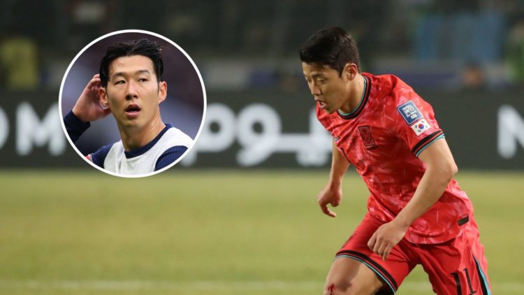Hwang Hee Chan of South Korea in action during the FIFA World Cup Asian Third Qualifier Group B match between South Korea and Oman at Goyang Stadiu...