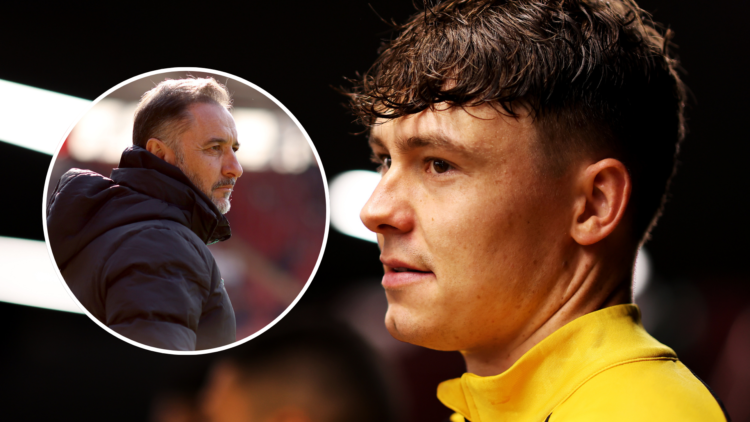 An image of Jorgen Strand Larsen (right) and Vitor Pereira (left, circled).