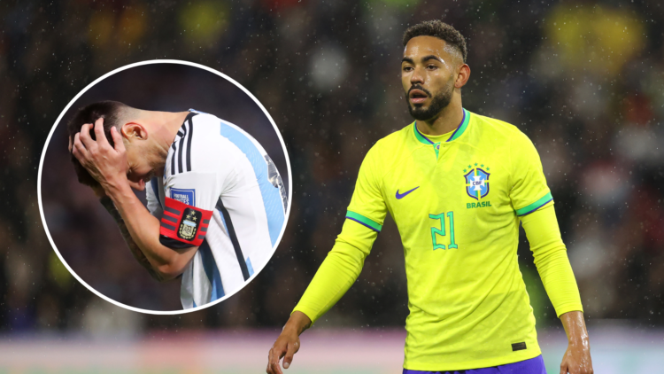 An image of Matheus Cunha (right) with Lionel Messi (left, circled).