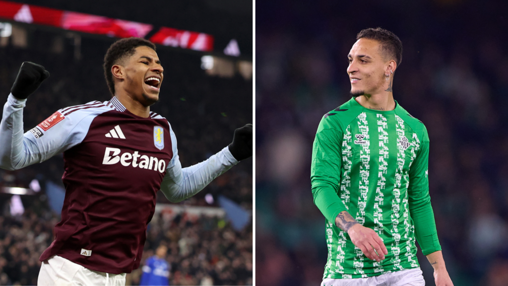 A split image of Marcus Rashford (left) and Antony (right).