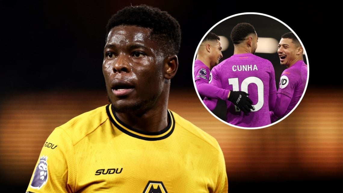 An image of Marshall Munetsi with an inset of Wolves players (circled).