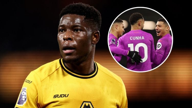 An image of Marshall Munetsi with an inset of Wolves players (circled).