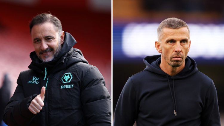 Split Image: Vitor Pereira, Manager of Wolverhampton Wanderers, gestures as he arrives at the stadium prior to the Premier League match between Sou...