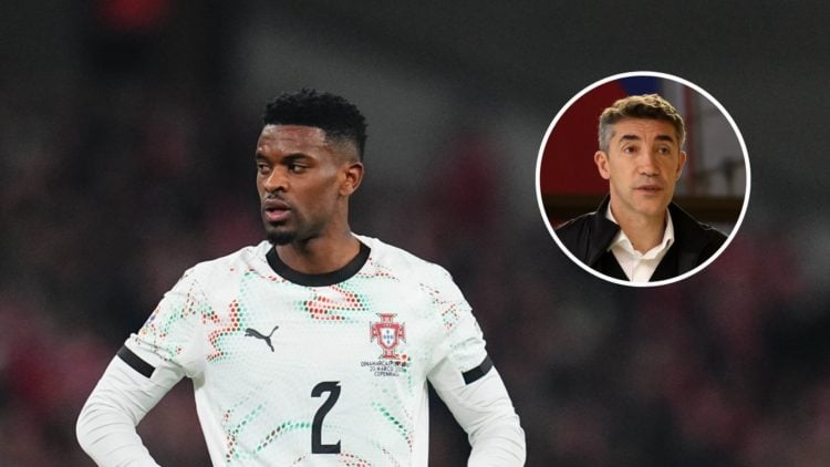 Nelson Semedo of Portugal looks on during the Nations League Quarter-finals match between Denmark and Portugal at Parken. Inset, Bruno Lage, Head C...