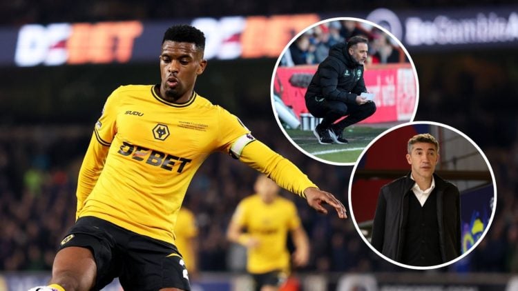 An image of Nelson Semedo (left) with insets of Bruno Lage and Vitor Pereira (circled).