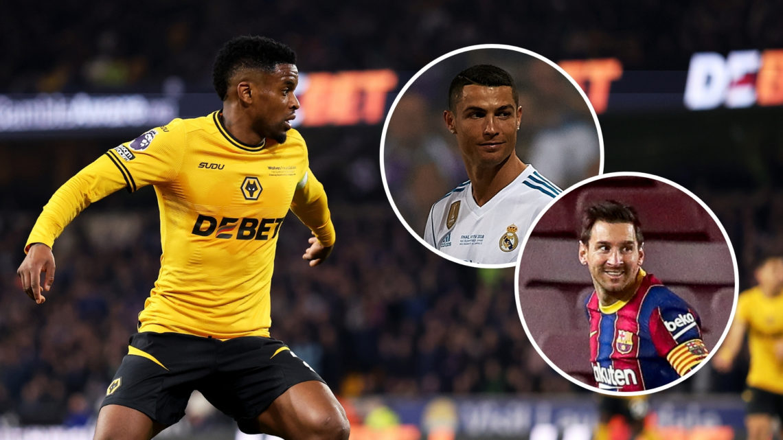 Nelson Semedo of Wolverhampton Wanderers controls the ball during the Premier League match between Wolverhampton Wanderers FC and Everton FC at Mol...