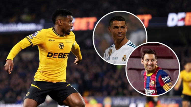 Nelson Semedo of Wolverhampton Wanderers controls the ball during the Premier League match between Wolverhampton Wanderers FC and Everton FC at Mol...