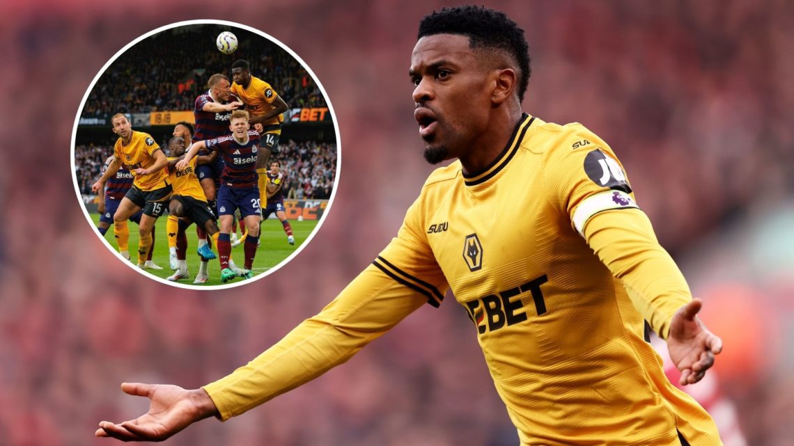 An image of Nelson Semedo (right) with an inset of Wolves players (circled).