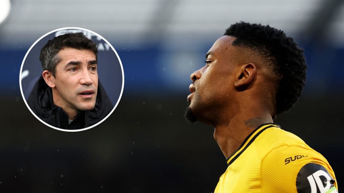 Nelson Semedo of Wolverhampton Wanderers looks on during the Premier League match between Leicester City FC and Wolverhampton Wanderers FC at The K...