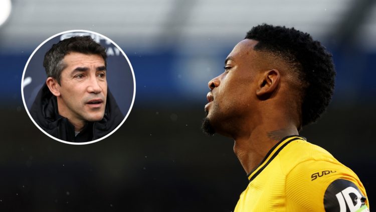 Nelson Semedo of Wolverhampton Wanderers looks on during the Premier League match between Leicester City FC and Wolverhampton Wanderers FC at The K...