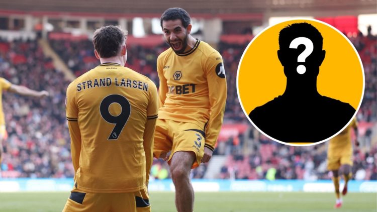 An image of Jorgen Strand Larsen and Rayan Ait-Nouri (left) with a mystery player inset (circled).