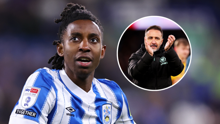 Image of Tawanda Chirewa of Huddersfield Town, inset of Vitor Pereira, head coach of Wolverhampton Wanderers.