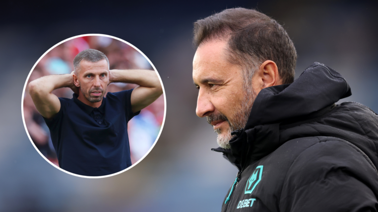 An image of Vitor Pereira (right) with Gary O'Neil (left, circled).